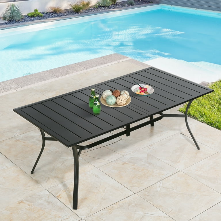 Ulax Furniture Outdoor Patio Rectangular Metal Slatted Dining