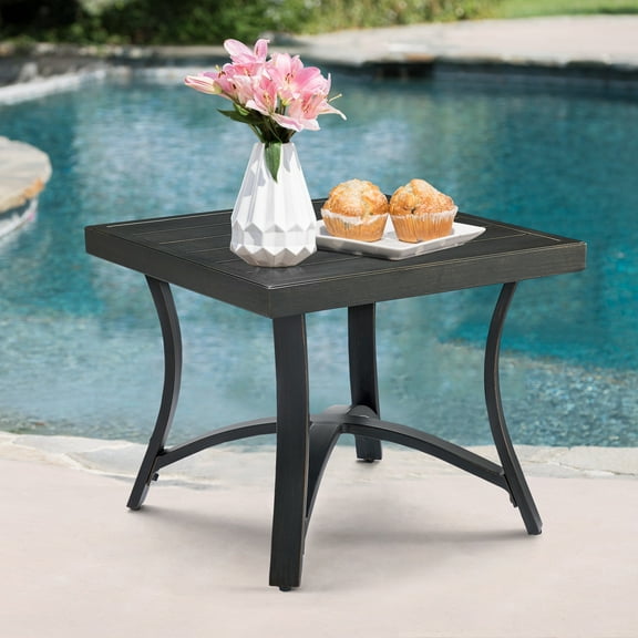 Ulax Furniture Outdoor Patio Side Table Aluminum Square End Table with Half Arc Bottom