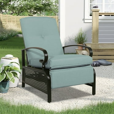 Ulax Furniture Outdoor Patio Steel Recliner Lounge Chair Adjustable Reclining Lounge Chair with Removable Cushion, Mist