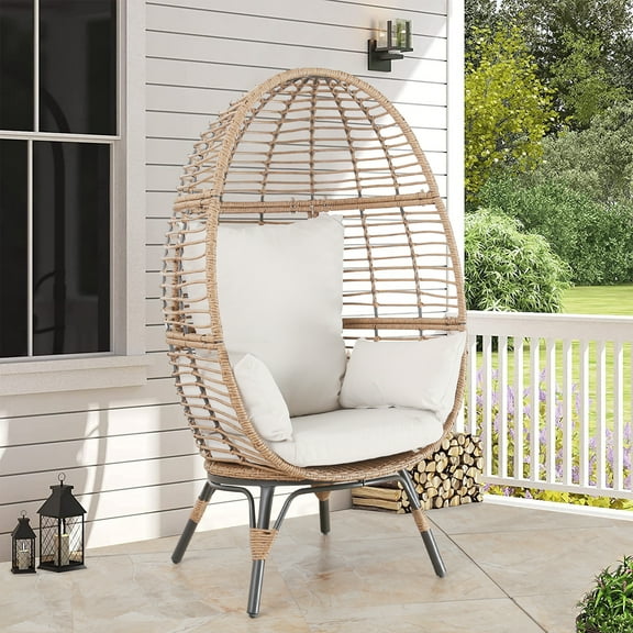 Ulax Furniture Outdoor Patio Wicker Egg Chair Indoor Tear Drop All-Weather Rattan Chair with 4 Cushions for Patio, Backyard, Living Room