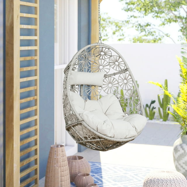 Ulax Furniture Outdoor Patio Wicker Hanging Egg Chair Indoor Tear Drop