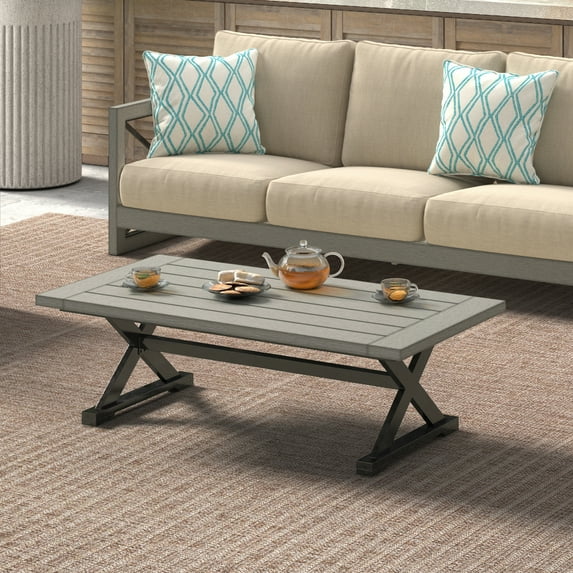 Ulax Furniture Outdoor Rectangular Coffee Table With Aluminum Tabletop, Gray