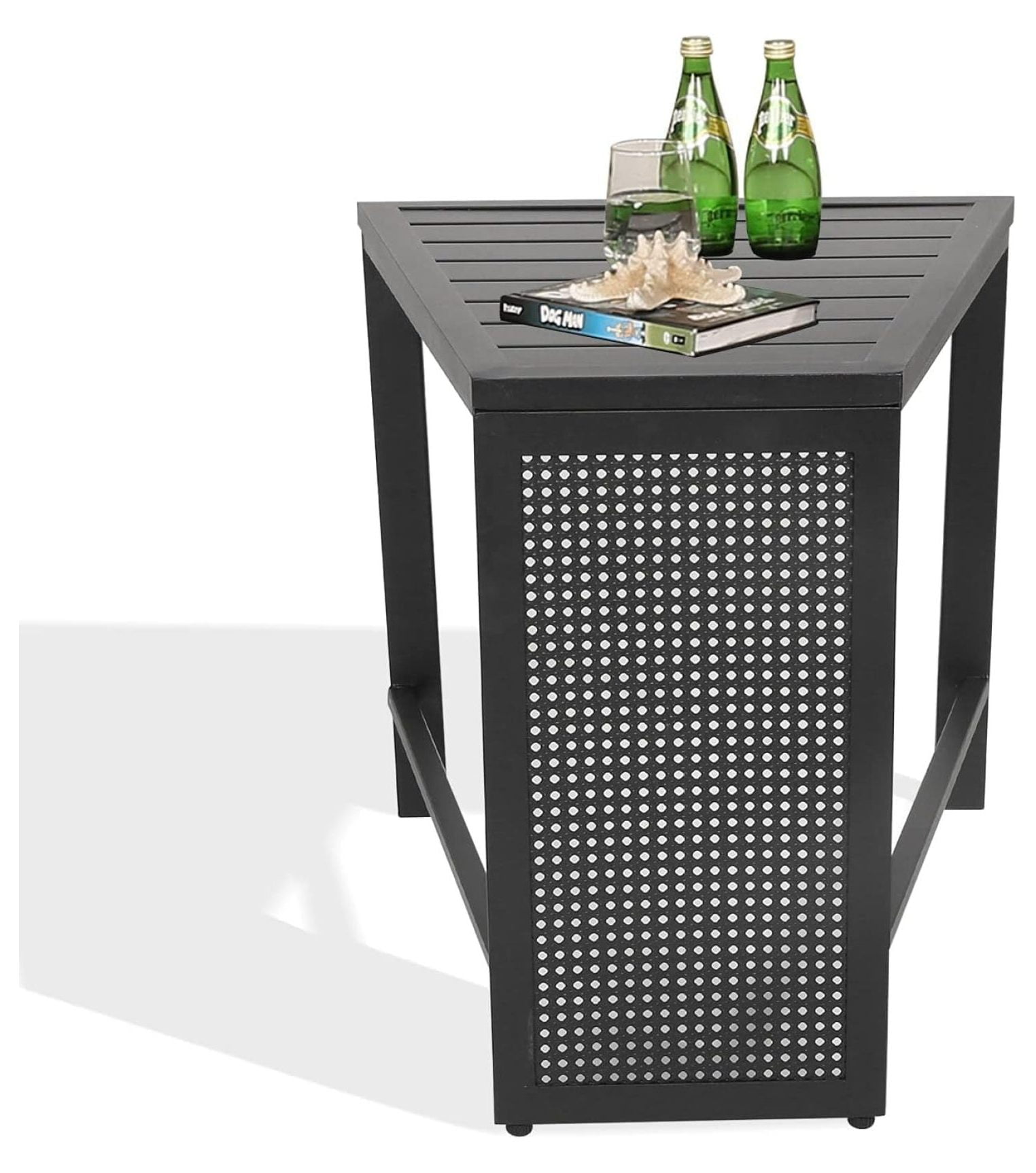 Ulax Furniture Outdoor Side Table Patio Accent End Metal Slats Top