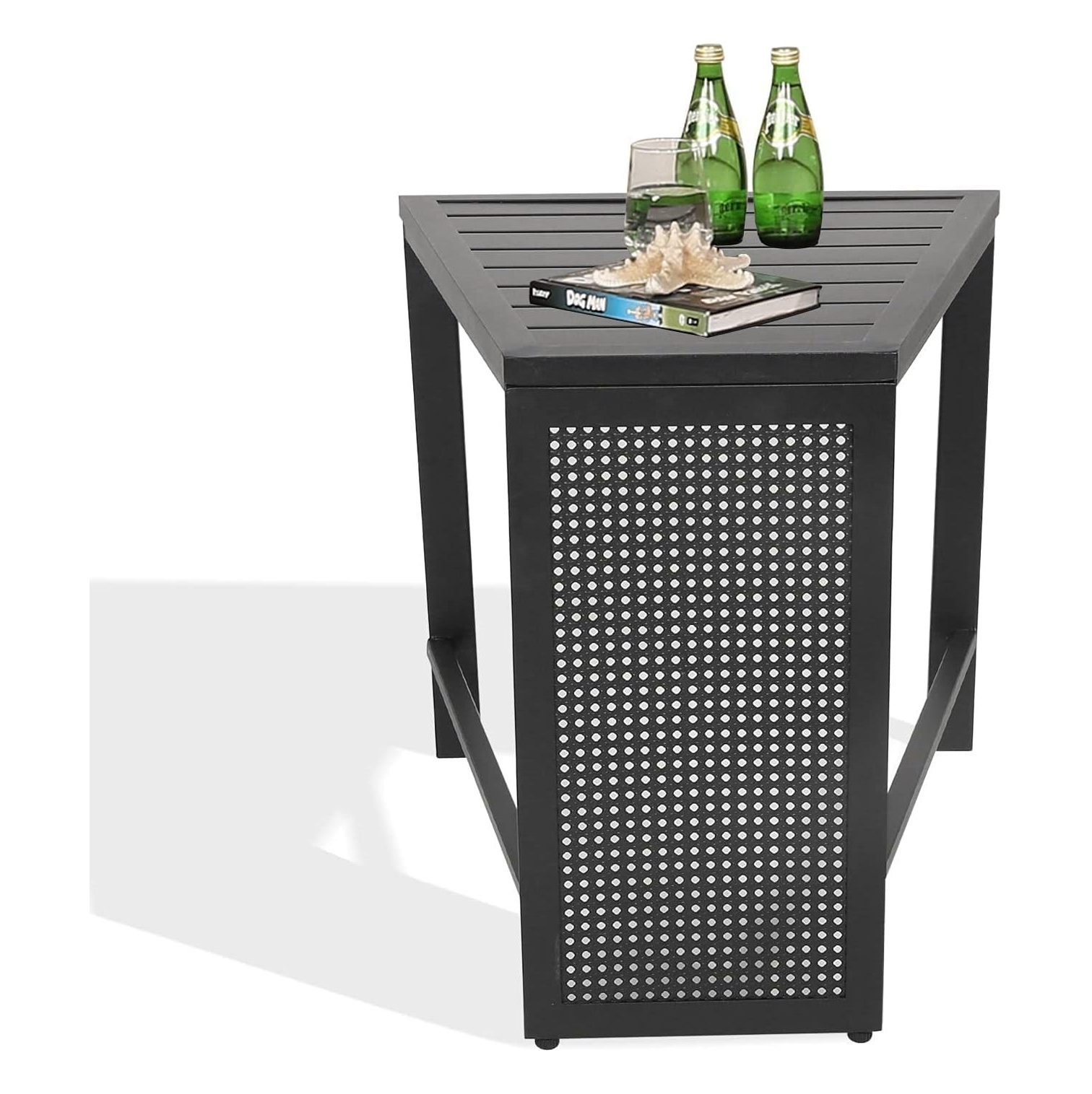 Ulax Furniture Outdoor Side Table Patio Accent End Metal Slats Top