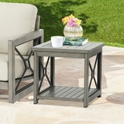 Ulax Furniture Outdoor Square Aluminum Side Table With Wood Grain,Gray