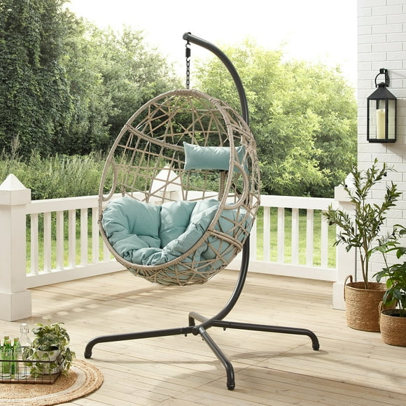 Ulax Furniture Outdoor Wicker Hanging Basket Swing Chair Indoor Egg Chair with Cushion and Stand-Upgrade, Turquoise