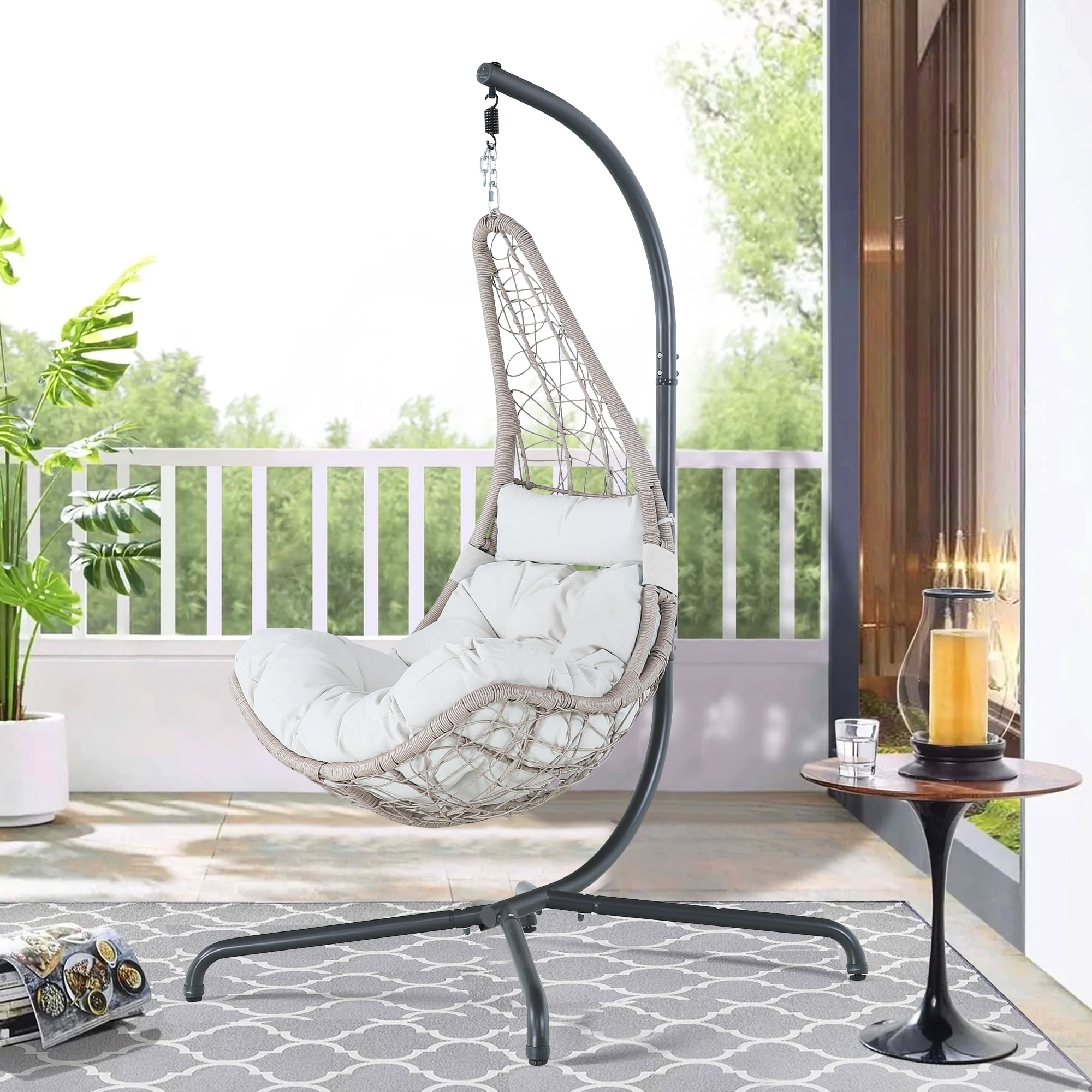 Ulax Furniture Outdoor Wicker Hanging Basket Swing Chair, Indoor