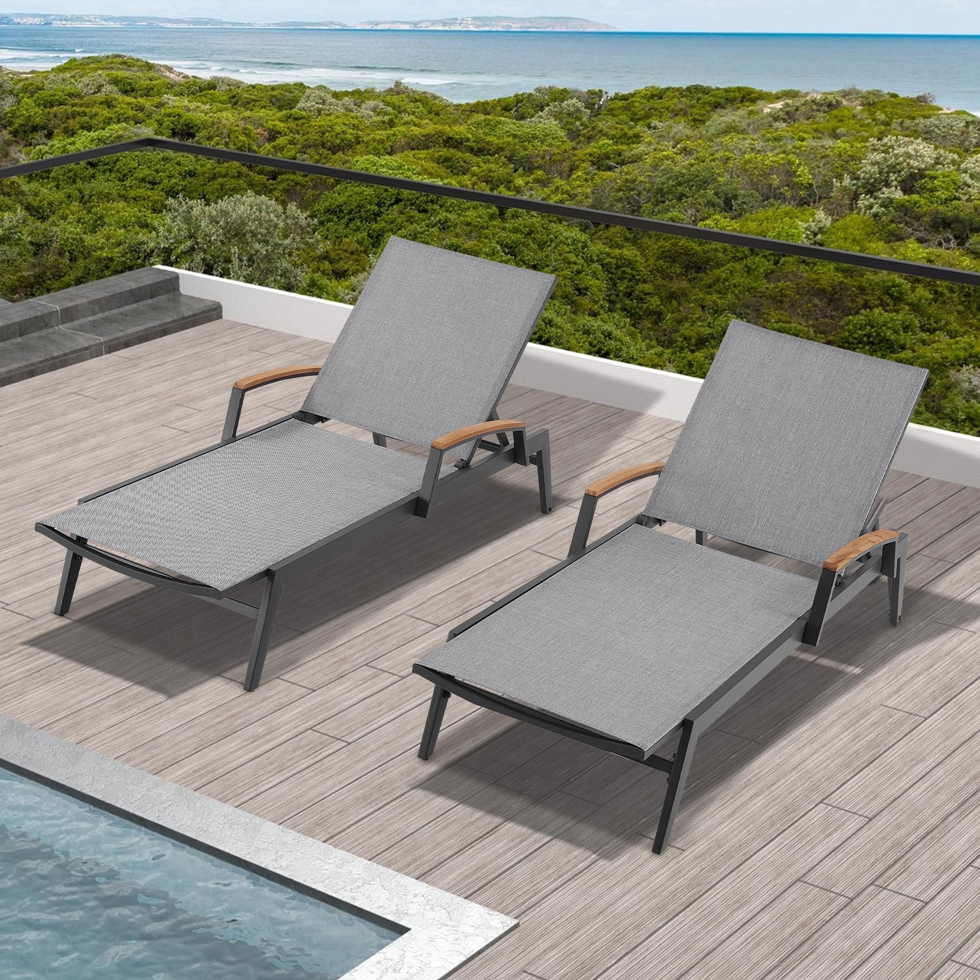 Ulax Furniture Patio Aluminum Chaise Lounge Chairs with Wheels and