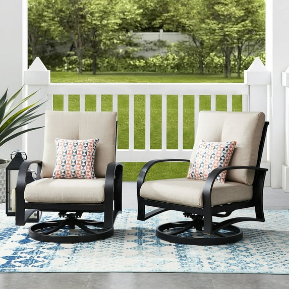 Ulax Furniture Patio Aluminum Swivel Club Chairs Indoor Outdoor Set of 2 Conversation Seating with Sunbrella Cushions