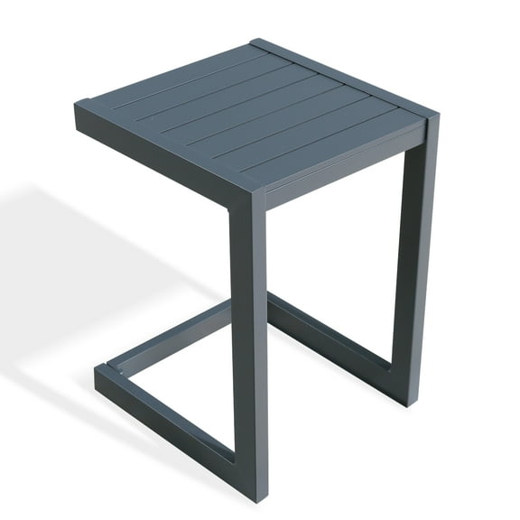 Ulax Furniture Patio Outdoor Aluminum Side Table Indoor C Shaped End Table, Dark Grey