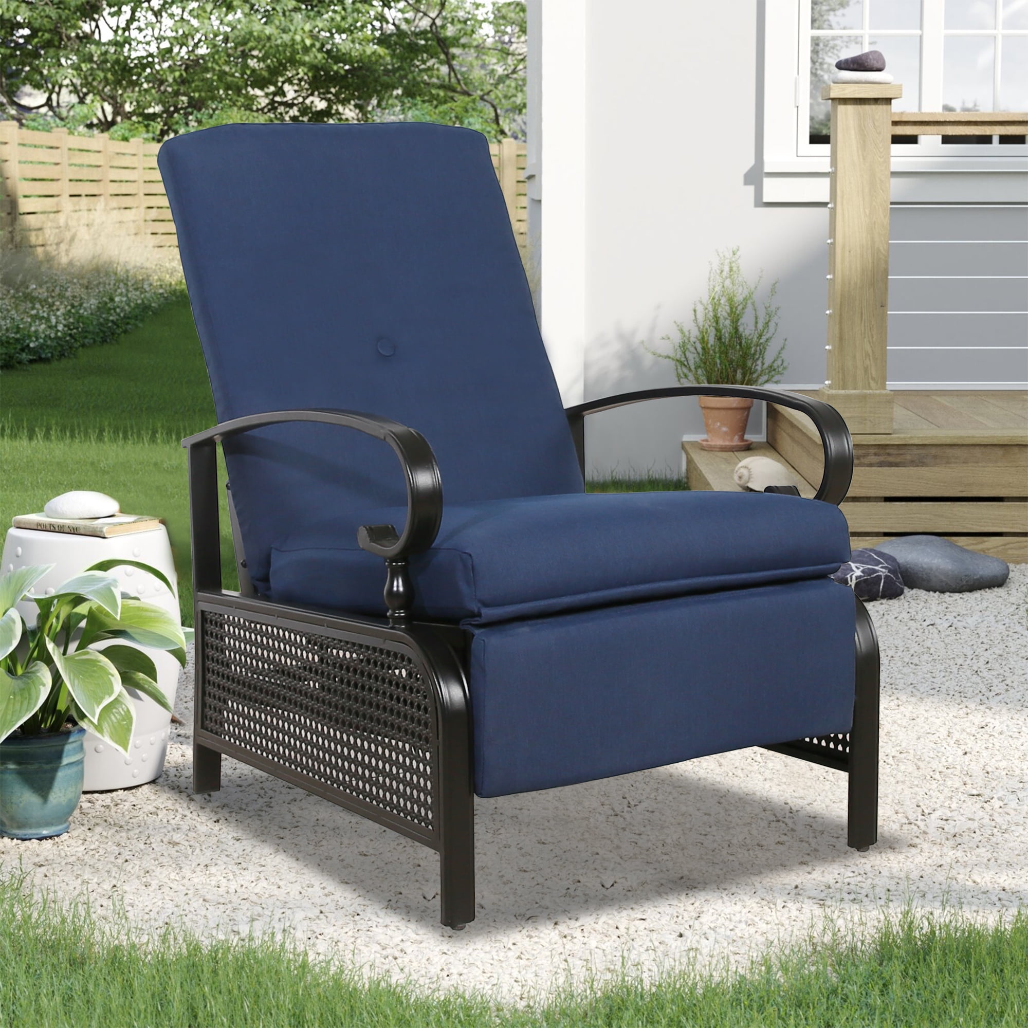 Ulax Furniture Patio Recliner Chair Club Chair Adjustable Back Outdoor Lounge ,Olefin Cushion
