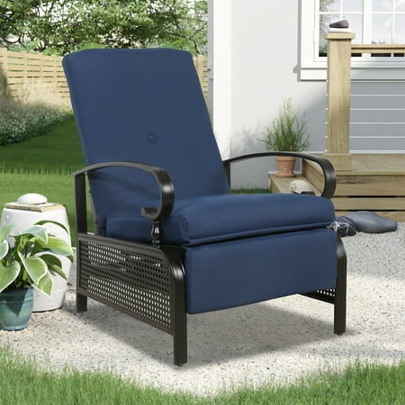 Ulax Furniture Patio Recliner Chair Club Chair Adjustable Back Outdoor Lounge ,Olefin Cushion, Navy Blue