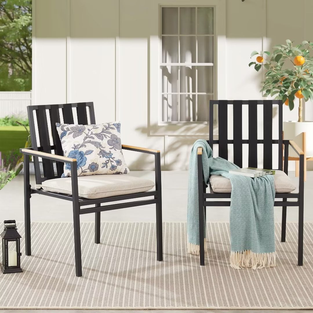 Ulax Furniture Resin Stackable Outdoor Dining Chair Set of 2, Patio Arm