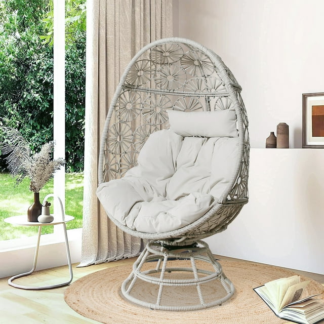 Ulax Furniture Wicker Egg Chair Indoor Outdoor Swivel Lounge Egg Chair