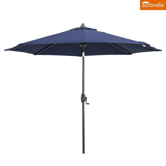 Ulax Furniture 11 Ft Outdoor Tiltable Round Market Sunbrella Umbrella with Aluminum Pole and Crank, Navy (Stand Not Included)