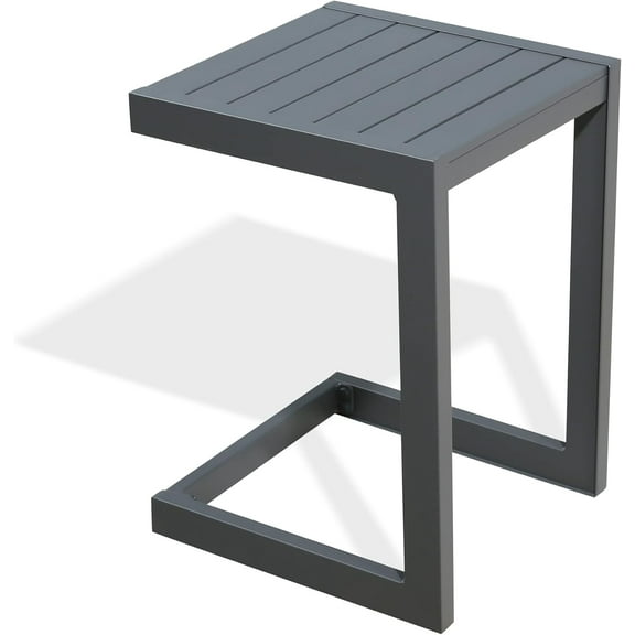 Ulax furniture Aluminum Patio Snack Side Table C Shaped Outdoor End Table Outside Small Table (Light Grey)