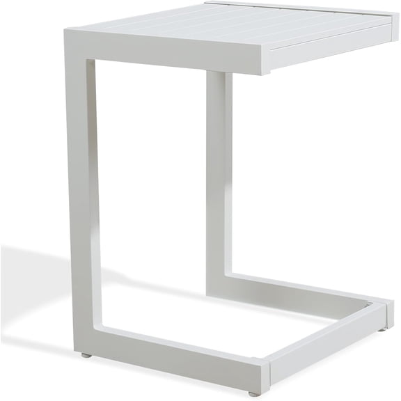 Ulax furniture Aluminum Patio Snack Side Table - C Shaped Outdoor End Table for Small Spaces (White)