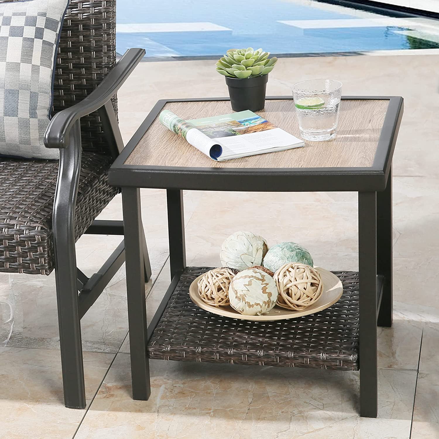 Ulax furniture Outdoor Patio Side Table with Lower Shelf - Walmart.com