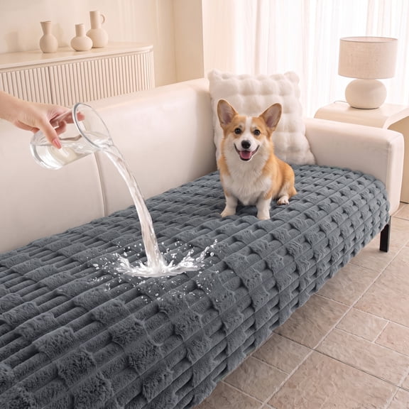 Uledge 100% Waterproof Non-Slip Plush Couch Cover for 3 Cushion Sofa - Washable Pet Friendly, Dark Grey, 35"x71"