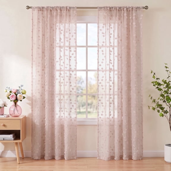 Uledge Dusty Rose Pom Pom Sheer Curtains, Light Filtering Rod Pocket 84" for Bedroom Girls Room Living Room, Dreamy Glow, 2 Panels
