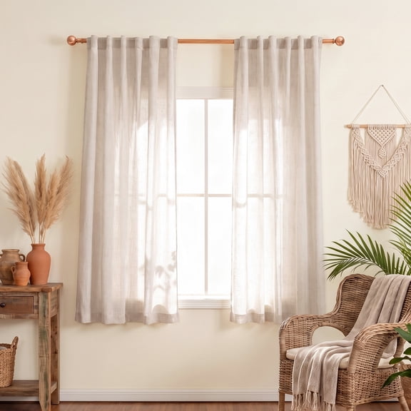 Uledge Natural Linen Semi Sheer Curtains, Breathable Natural Privacy 54" for Kitchen Small Window, 2 Panels