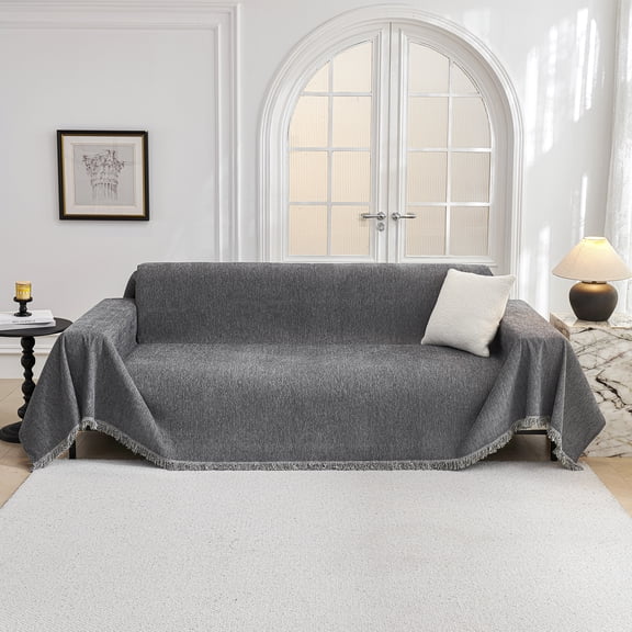 Uledge Washable Non-Slip Couch Cover for Dogs with Tassels - Sofa Slipcover, Chenille, Dark Grey, 71"x118"