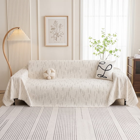 Uledge Washable Soft Couch Cover for Dogs - Lines Pattern Sectional Couch Protector, Chenille, Beige, 71"x118"