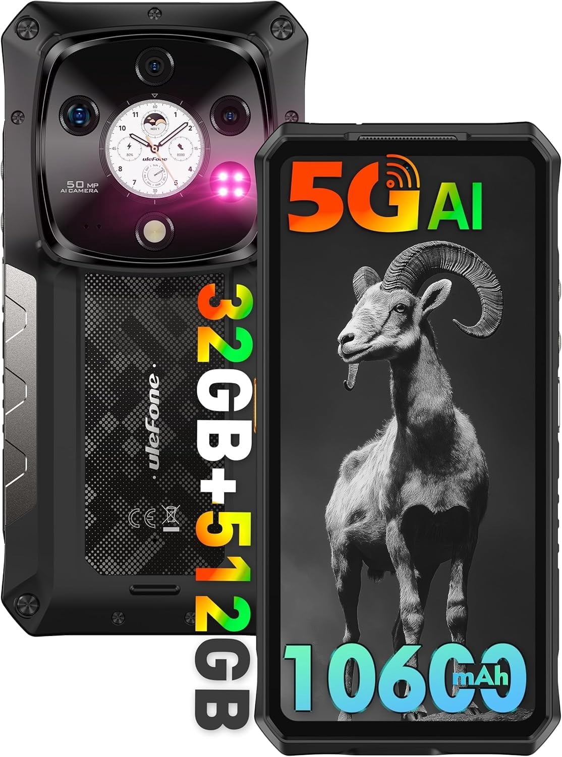 Ulefone Armor 28 Pro 5G AI Rugged Phone, 32GB(16+16)+512GB/2TB