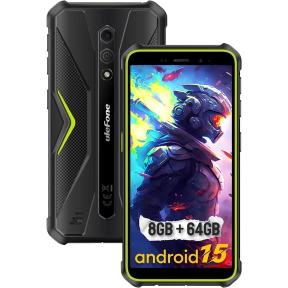 Ulefone Armor X12 Pro, 4G Rugged Phones, Android 15 8GB 64GB, 5.45 Inch HD Display, 4860mAh- Green/Black/Orange