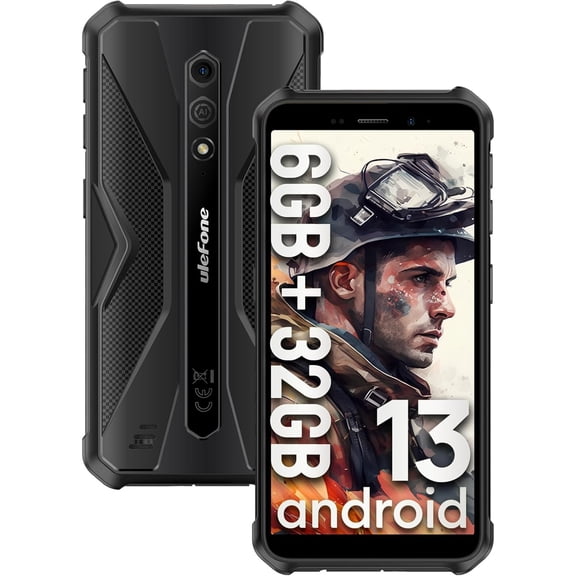 Ulefone Armor X12 Rugged Phones Unlocked, 5.45 inch Screen, Android 13, 6GB 32GB, 4860mAh Battery-Black/Orange