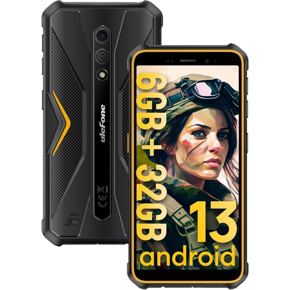 Ulefone Armor X12 Rugged Phones Unlocked, 5.45 inch Screen, Android 13, 6GB 32GB, 4860mAh Battery-Black/Orange