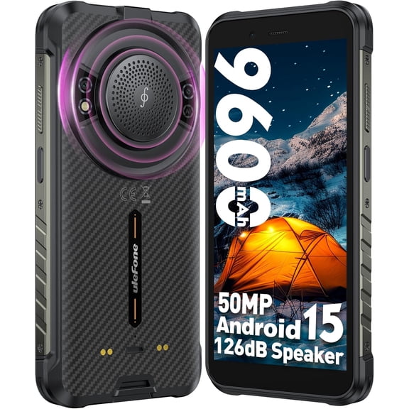 Ulefone RugKing (16GB + 128GB) Android 15 4G Rugged Smartphone, 9600mAh Battery, 5.99-inch Durable Phone - Black