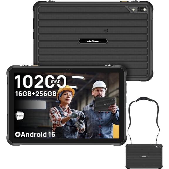 Ulefone RugKing Pad 2 Pro 4G Rugged Tablet, Android 16, 16GB RAM + 256GB storage, 10.1-inch, 10200mAh battery - Black