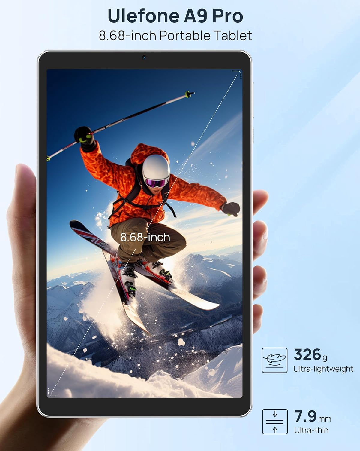 Ulefone Tab A9 Pro Compact Tablet, 8.68" TÜV SÜD Eye Comfort Display, Android 15, 8GB RAM 128GB (2TB Expandable), Slim & Lightweight, Dual Speakers