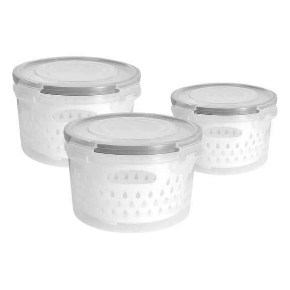 Ulena Home 3-Piece Fruit and Vegetable Storage Set, Leak-Proof Food Storage Containers, Featuring a Removable Strainer Basket, A Berry Container and a Salad Container, With a Draining Basket