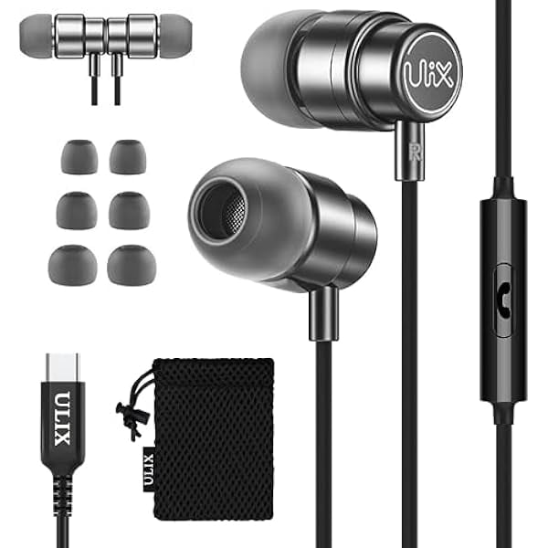 UliX Rider USB C Headphones, 5 Years Warranty, Magnetic USB-C Earbuds for iPhone 16 15 Pro Max Plus Samsung Galaxy S24 S23 Ultra S22 S21 FE S20 Z Flip 3 Fold 4 A53 A54, USB Type C Earphones - Grey
