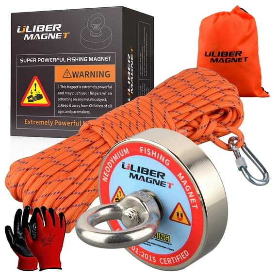 Ulibermagnet Fishing Magnet Kit Nylon Rope and Non Slip Gloves