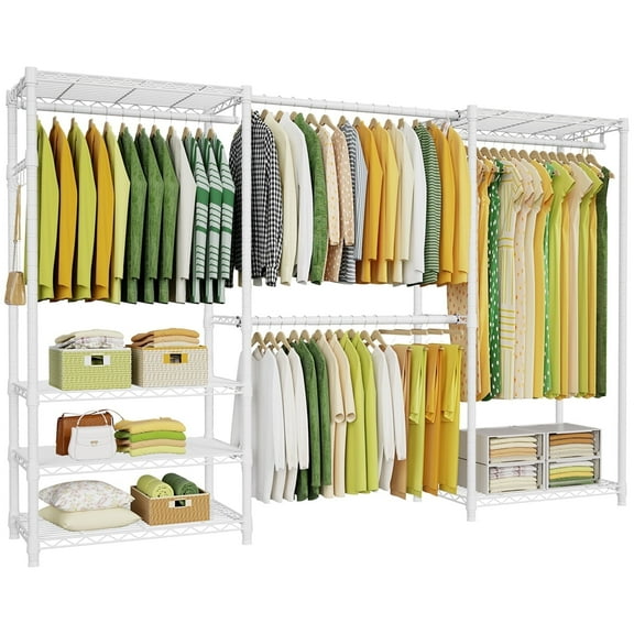 Ulif E1 Max Heavy Duty Closet Garment Rack, Adjustable Metal Freestanding Expandable Clothing Storage with 4 Hanger Rods, Easy to Assemble Wardrobe, White