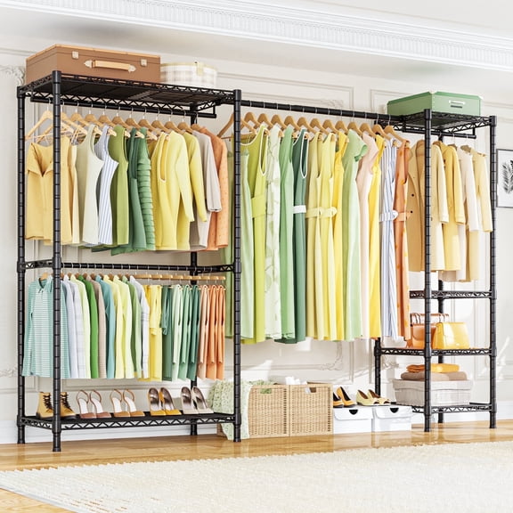 Ulif E10 Heavy Duty Closet Organizer for Bedroom & Laundry Room - Adjustable Clothes Rack with 800lbs Capacity, Freestanding Garment Rack (73-97"W, Black)