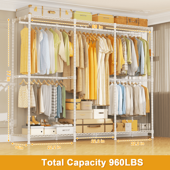 E14 Heavy Duty Closet Organizer System,Freestanding Clothing Racks for ...