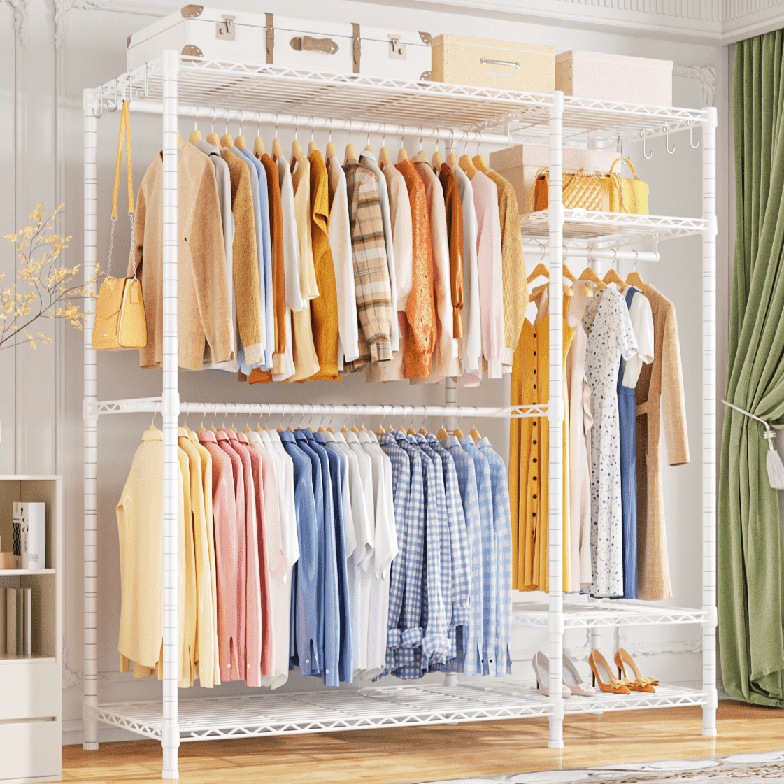 ulifhome, Heavy-Duty Garment Rack, F7, 8 Shelves and 4 Hanger Rods ...