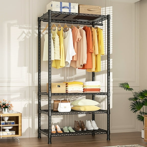 Ulif H2 Heavy Duty Clothes Rack and Small Clothing Wardrobe Closet Organizer Garment Rack for Portable Hanging Clothes​ ,Max Load 500 LBS(Black)