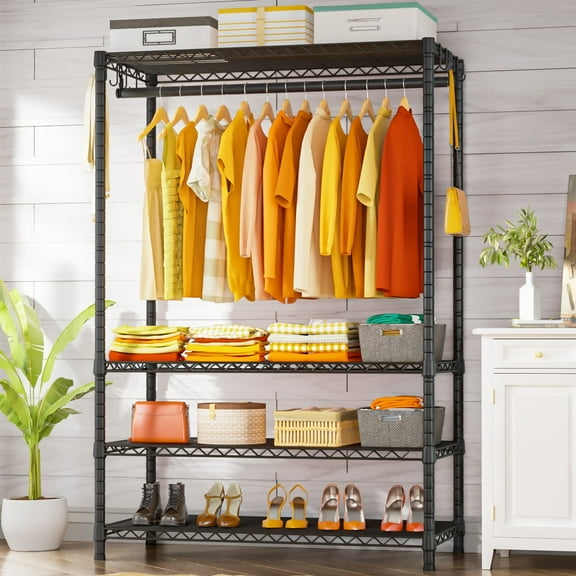 Ulif H4 Plus Portable Closets, 4-Tier Clothes Garment Rack for Bedroom and Cloakroom, Metal Clothing Storage and Organizer Wardrobe System, 45" W x 14" D x 76.4" H, Load 522lbs, Black
