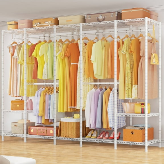 Ulif H50 Heavy Duty Clothing Rack for Hanging Clothes - Extra Large 1400lb Capacity Garment Rack, Freestanding Portable Closet System (89.8"W x 15.8"D x 76.4"H), White