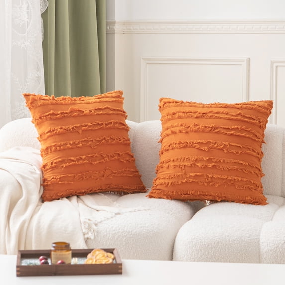 UlikTree Linen Throw Pillow Covers 2 Pack - Cushion Cover for Sofa Couch Decorative Square Pillowcase, Solid Modern Style Accent Pillows Covers with Zipper 22x22 Inches Orange
