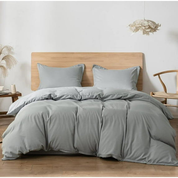 UlikTree Microfiber Duvet Cover Set Solid Color Light Grey Twin Size 68x90 Inches