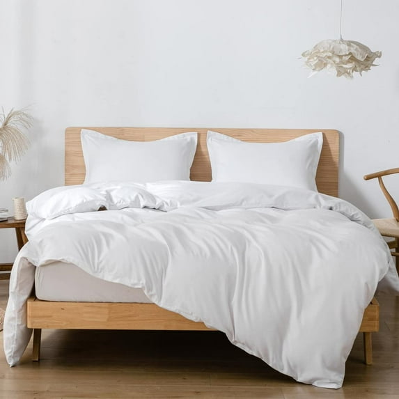UlikTree Microfiber Duvet Cover Set Solid Color White Twin Size 68x90 Inches