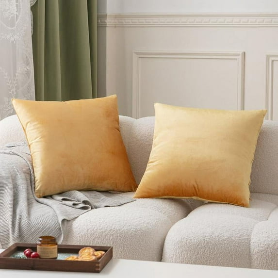 UlikTree Velvet Throw Pillow Covers 2 Pack - Soft Cushion Cover for Sofa Couch Decorative Square Pillowcase, Solid Modern Style Accent Pillows Covers with Zipper 22x22 Inches Gold