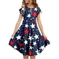 thumbnail image 1 of Ulitacool 10-11 Years Summer Dress For Girls 4Th Of July Crewneck Shot Sleeve Cartoon Flag Prints Independence Flutter Sleeve Patriotic A Line Tiered Dress With Pockets Fashion Girl Clothes Navy, 1 of 5