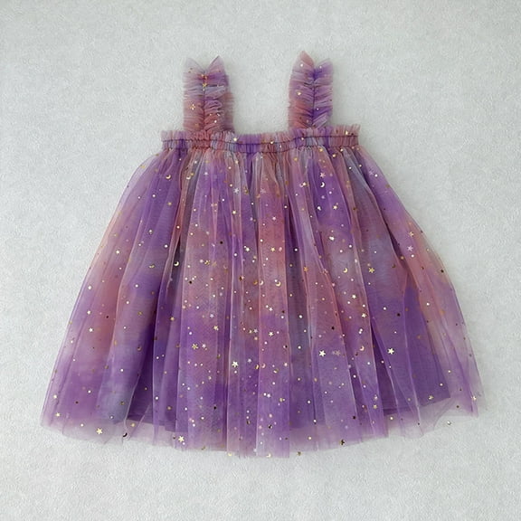 Ulitacool 12-18 Months Flower Girl Dress Sleeveless Holiday Mesh Dress Dance Princess Dresses Trend Outfits Purple